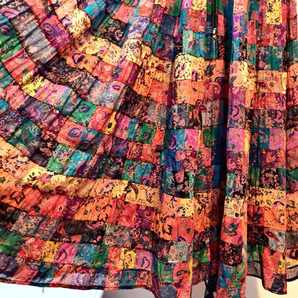 Vintage Boho Womens M/L? Patchwork Tiers Semi Sheer Lightweight Maxi Skirt Flaw - Picture 5 of 11